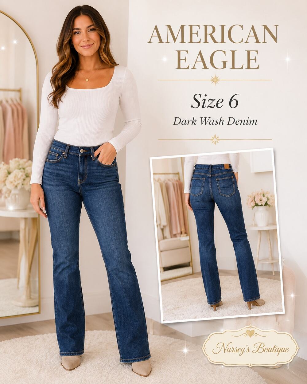American Eagle Womens 6 Regular Dark Wash Straight Bootcut Jeans